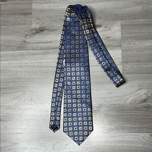 COURAGE Gold and Blue Geometric Patterned Tie